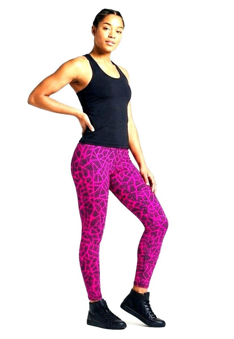 Vintage SKYR Neon Pink Geometric Leggings L Made USA 80s Aerobics Barbiecore